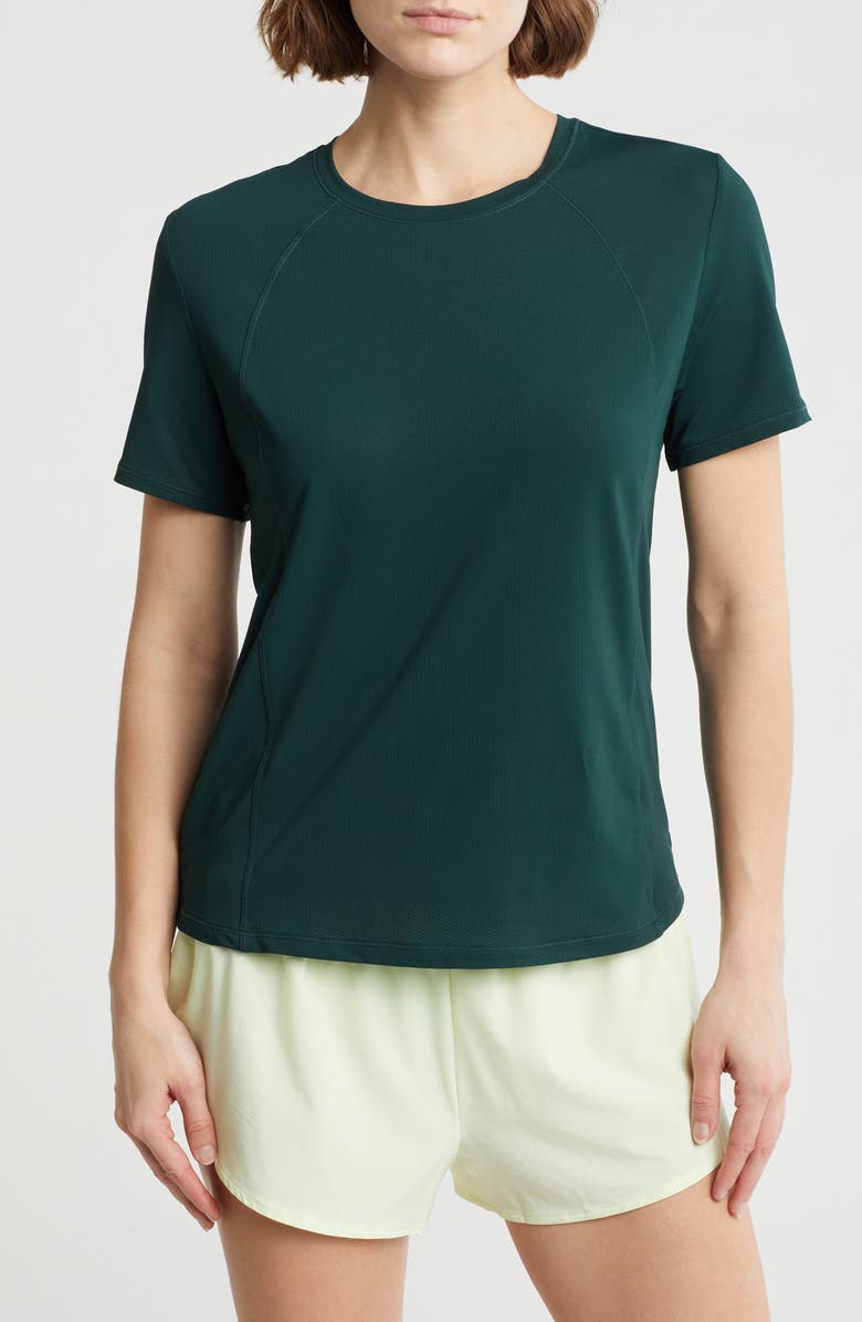 Zella Breeze Thru Mesh Active T-Shirt, Main, color, Green Park