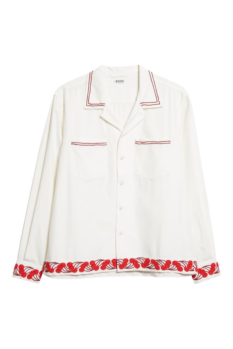 Cherry Lane Beaded Cotton Poplin Button-Up Shirt, Alternate, color, WHITE