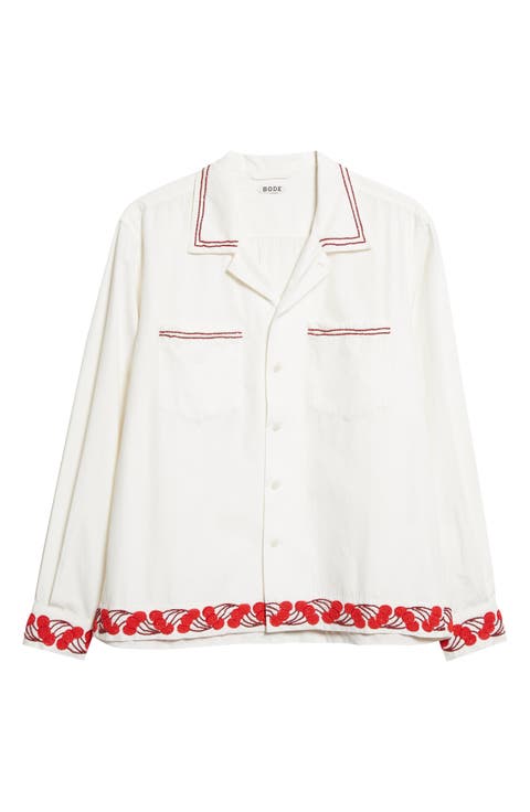 Cherry Lane Beaded Cotton Poplin Button-Up Shirt