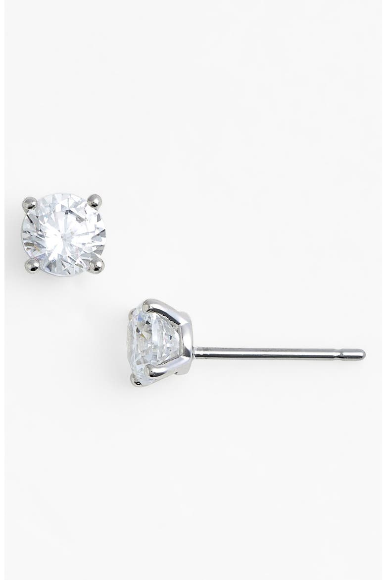 Cubic Zirconia Stud Earrings, Main, color, SILVER