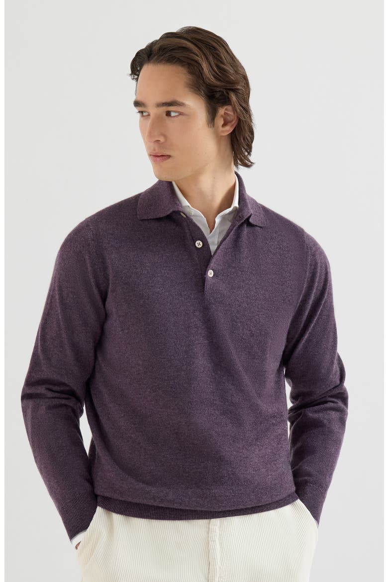 Cashmere knit polo shirt, Main, color, Blueberry