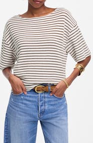 Madewell Stripe Embroidered Boxy Knit T-Shirt