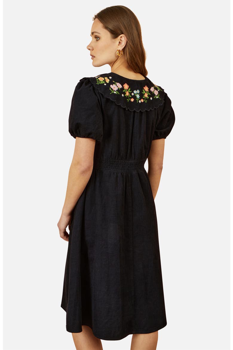 Embroidered Collar Cord Tea Dress, Alternate, color, Black