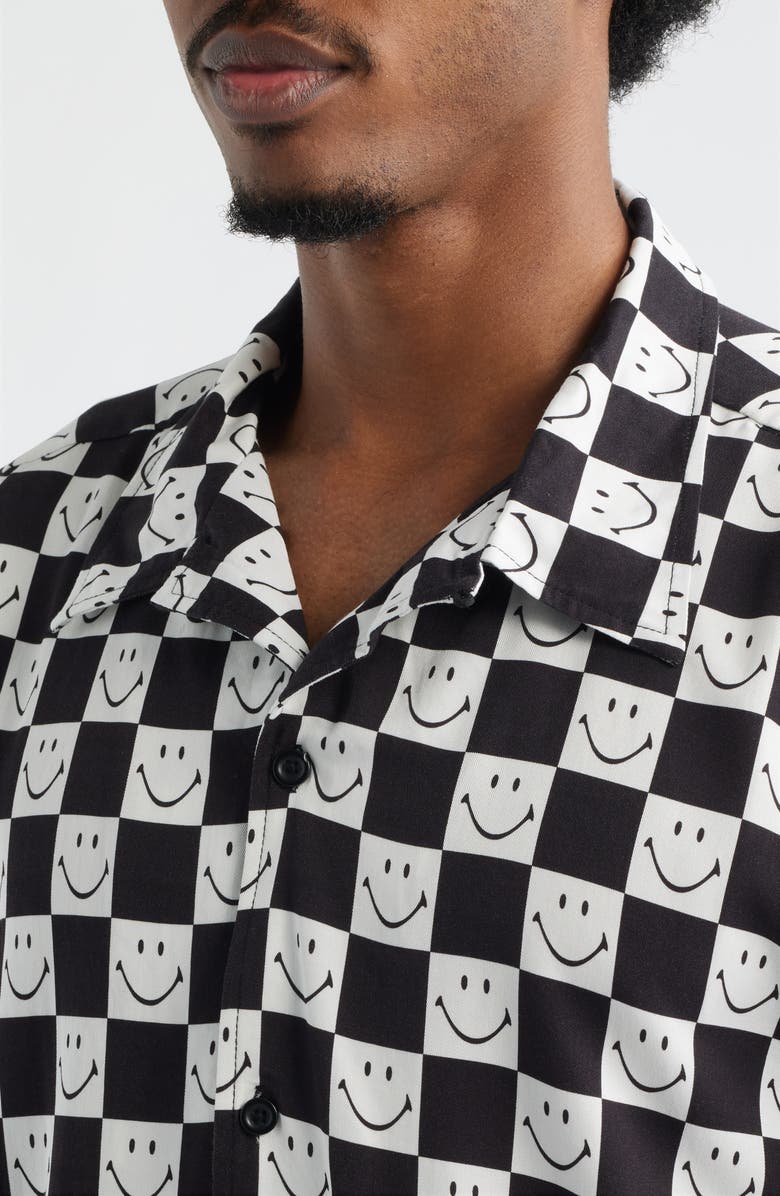 MARKET SMILEY<sup>®</sup> Checkerboard Print Camp Shirt, Alternate, color, Black/ White