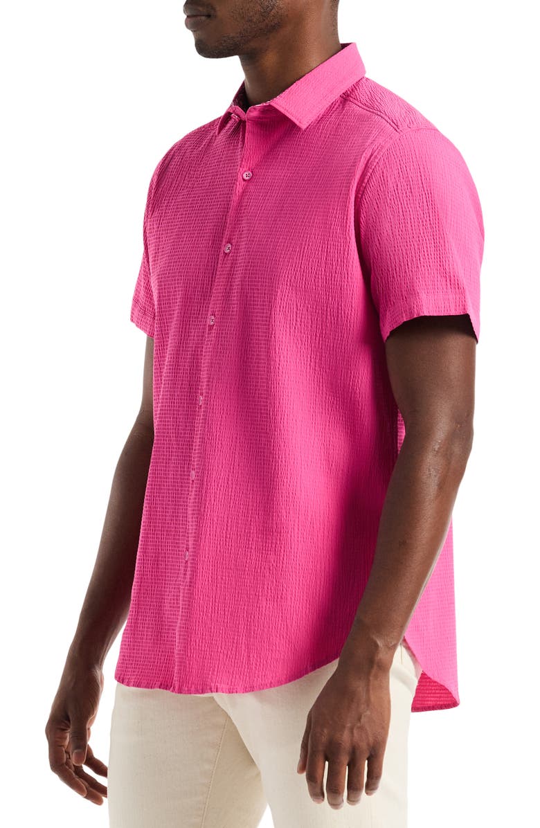 Robert Graham Piers Short Sleeve Seersucker Shirt, Alternate, color, Magenta