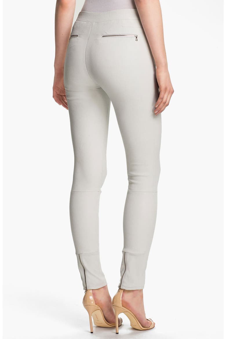 'Claudette' Stretch Leather Pants, Alternate, color, WHITE