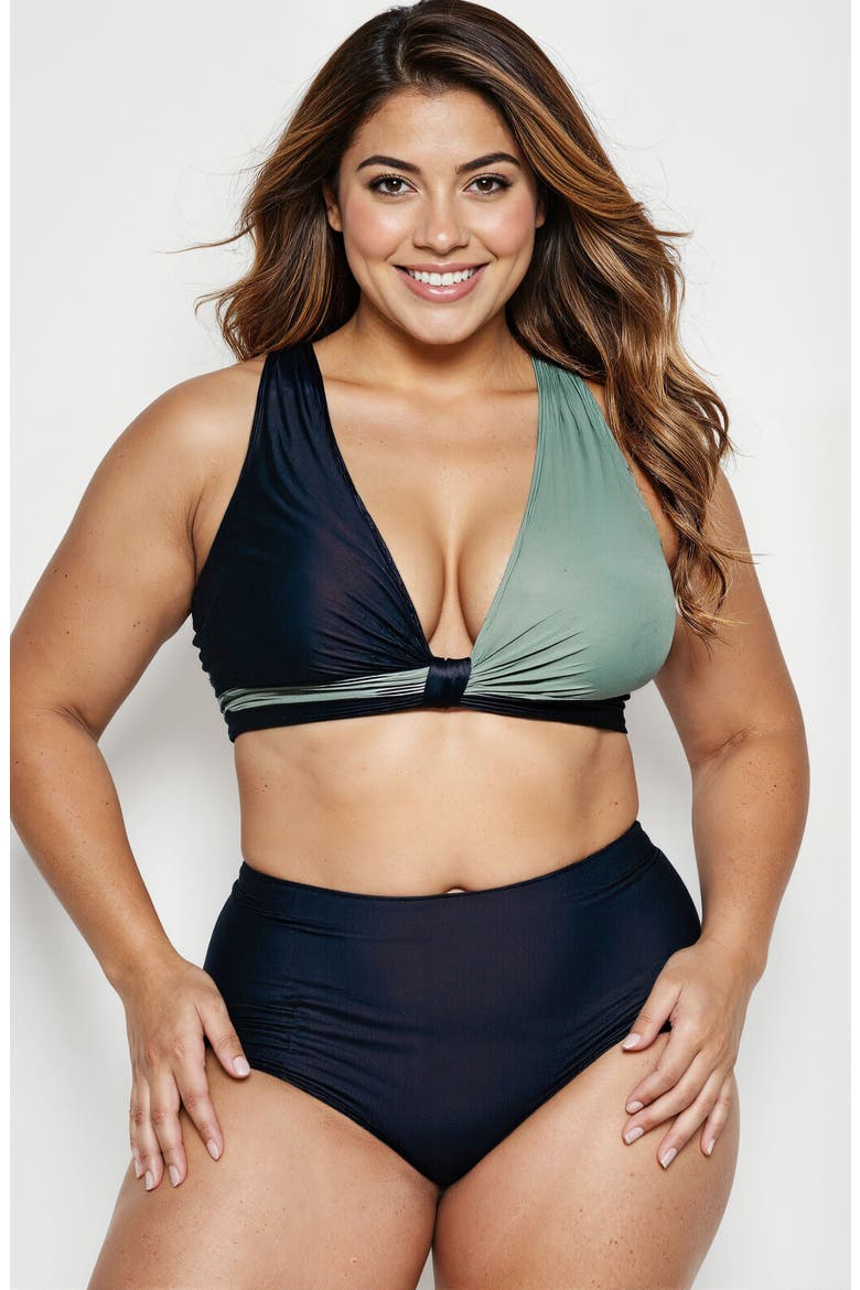 Emery 2-Piece Wrap Style Swim Set With Reversible Top and High-Waisted Bottom, Alternate, color, Black/Sage Green