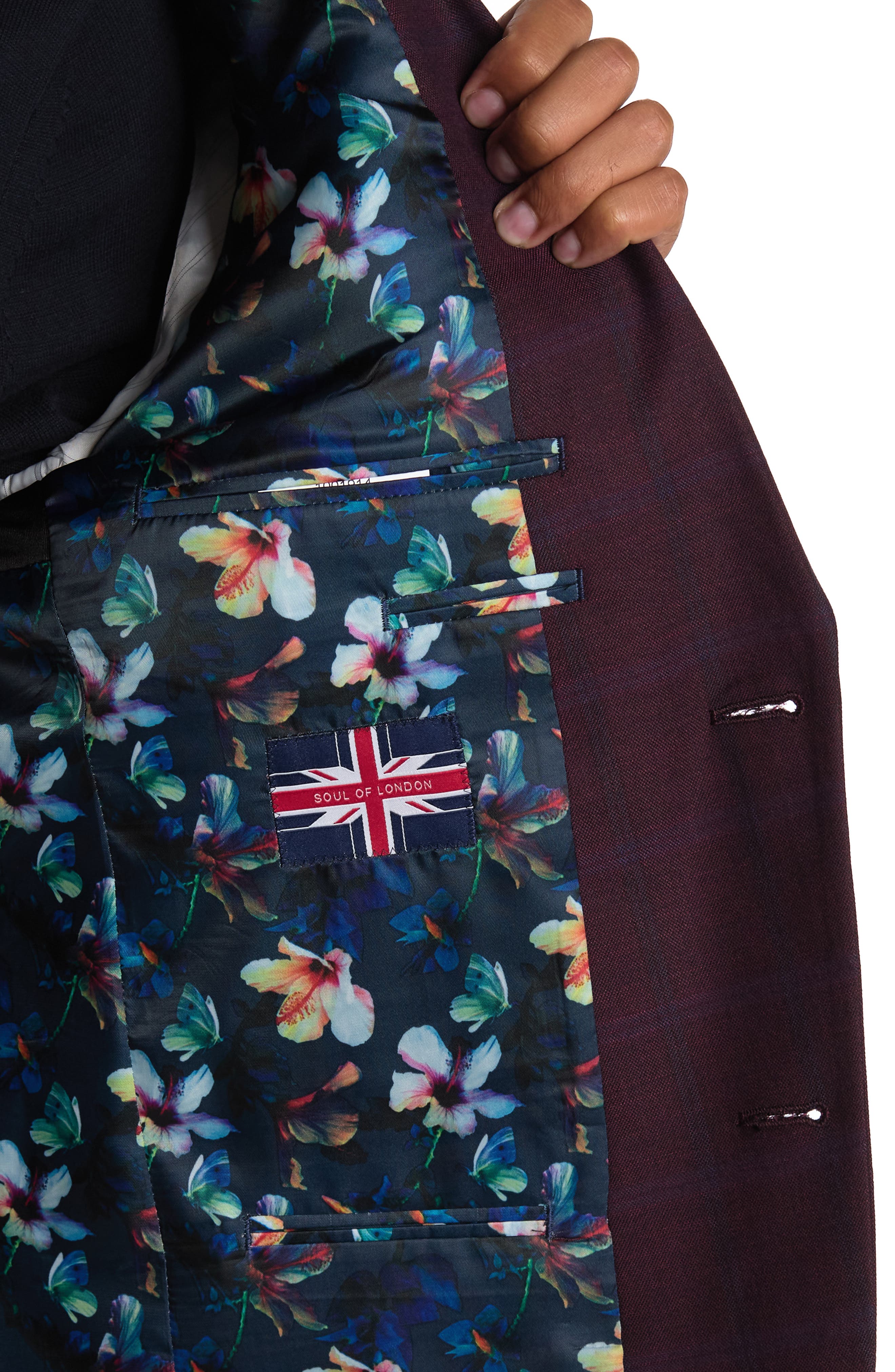 SOUL OF LONDON Burgundy Check Two Button Notch Lapel Suit (Men ...