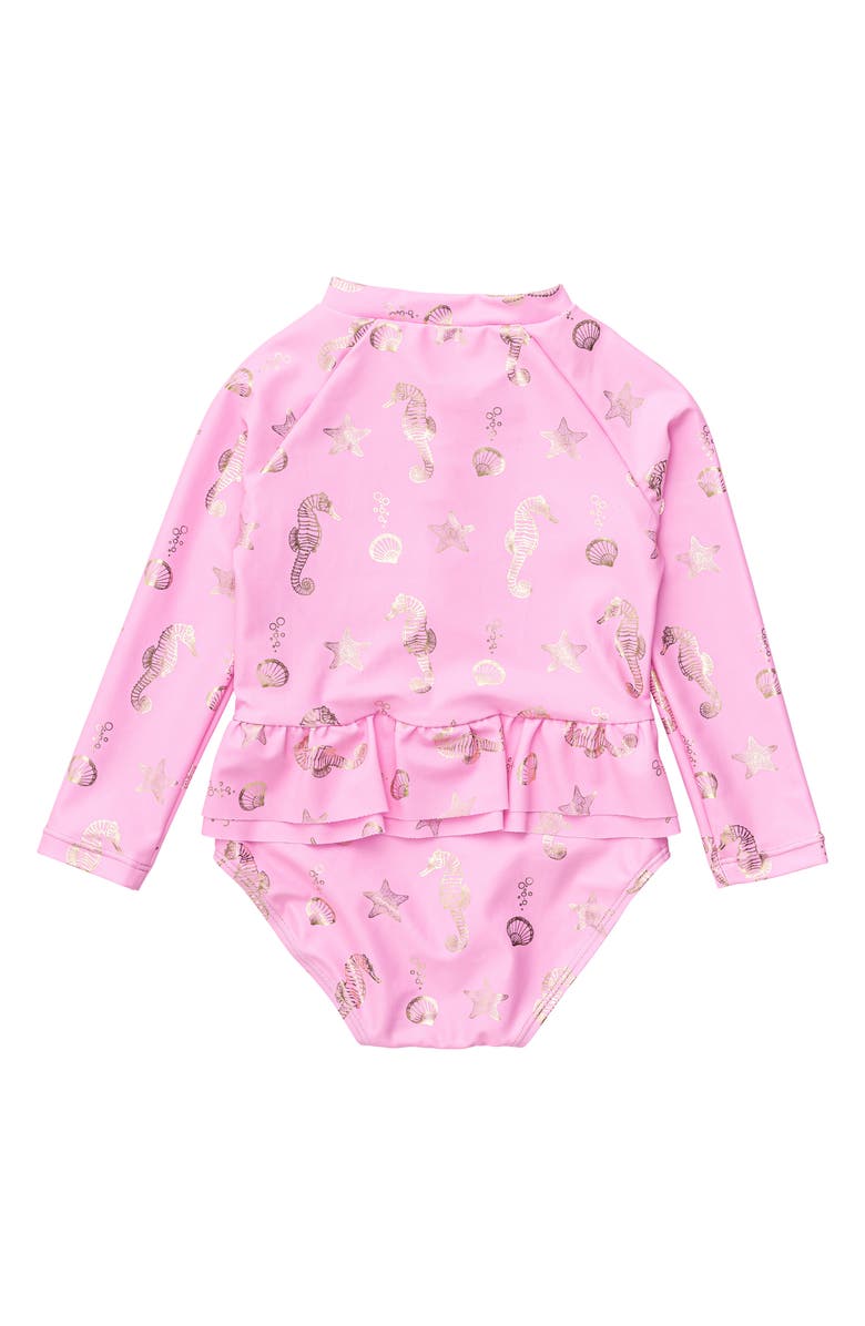 Snapper Rock Seahorse Sparkle Long Sleeve Rashguard Swimsuit, Alternate, color,
