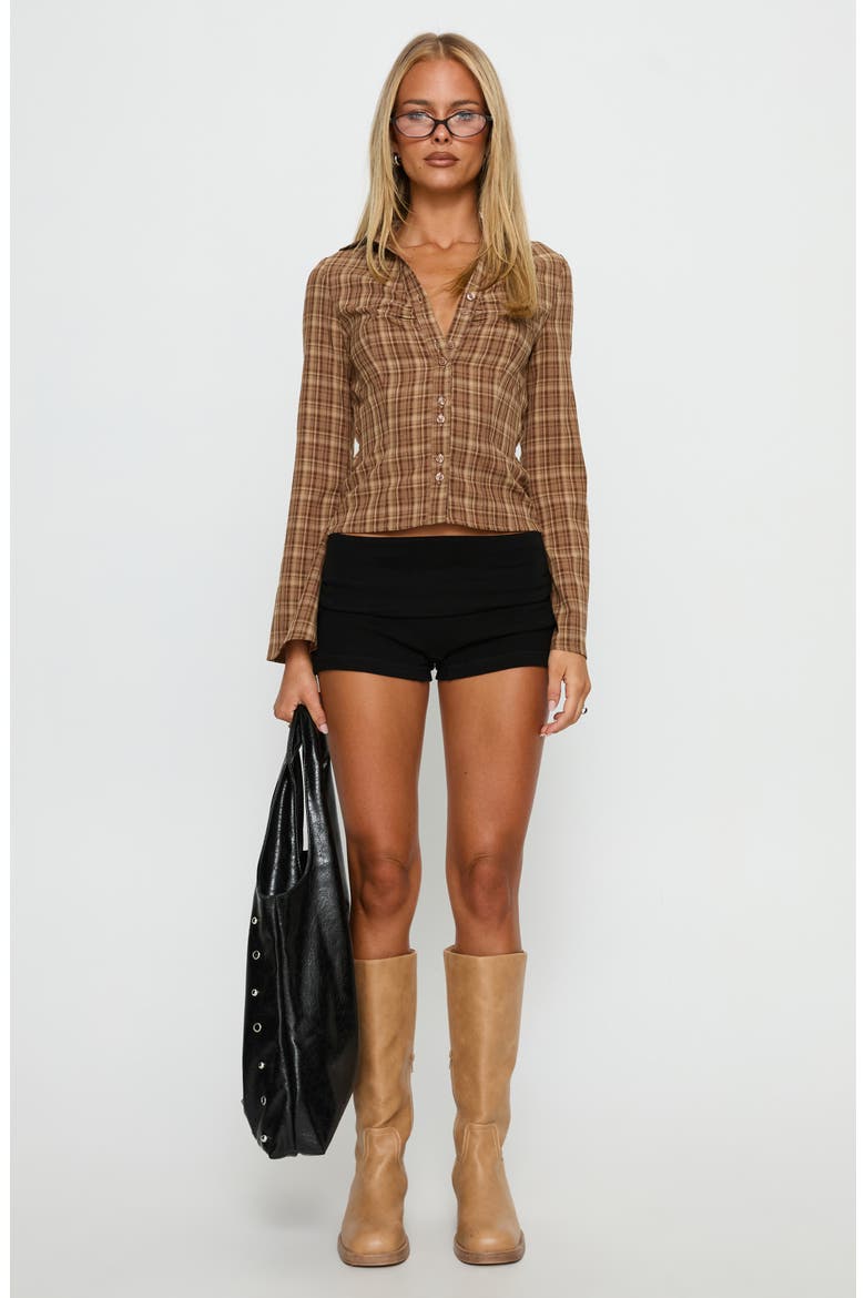 Arianwyn Plaid Button-Up Shirt, Alternate, color, BROWN CHECK