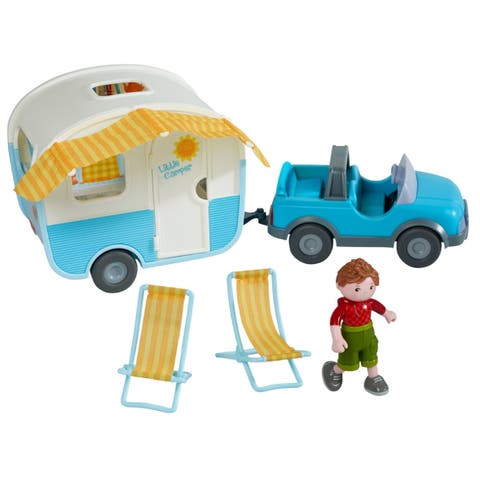 Little Friends Vacation Camper Play Set with All Terrain Push & Go Vehicle, 2 Lawn Chairs and 4" Bendy Boy Doll Figure