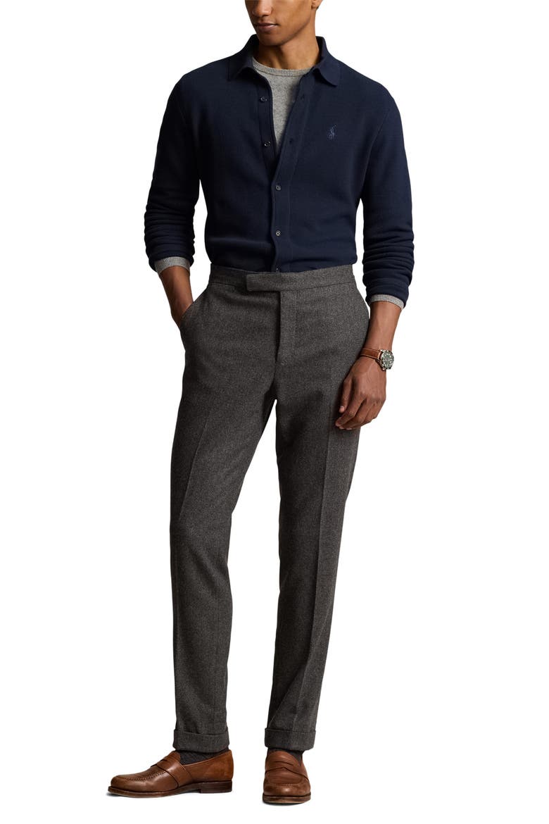 Embroidered Logo Cotton Piqué Cardigan, Alternate, color, HUNTER NAVY