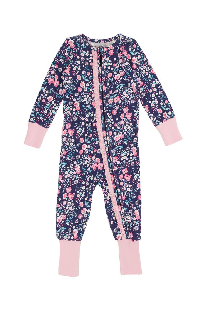 Softsnooze Baby Girls Ruffle One Piece Convertible Pajamas, Main, color, Moonlit Meadow