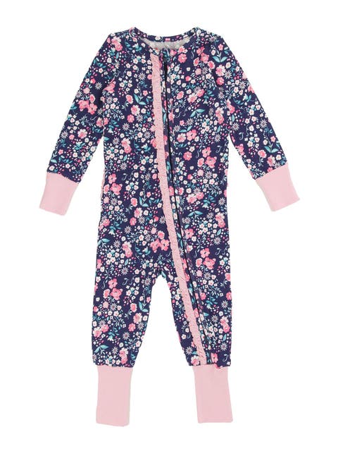SoftSnooze Baby Girls Ruffle One Piece Convertible Pajamas