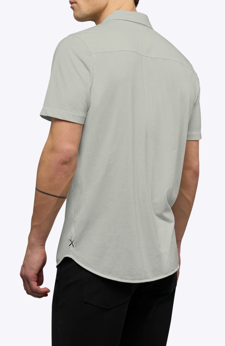 Cuts AO Curved Hem Short Sleeve Button-Up Shirt, Alternate, color, Mourning Dove
