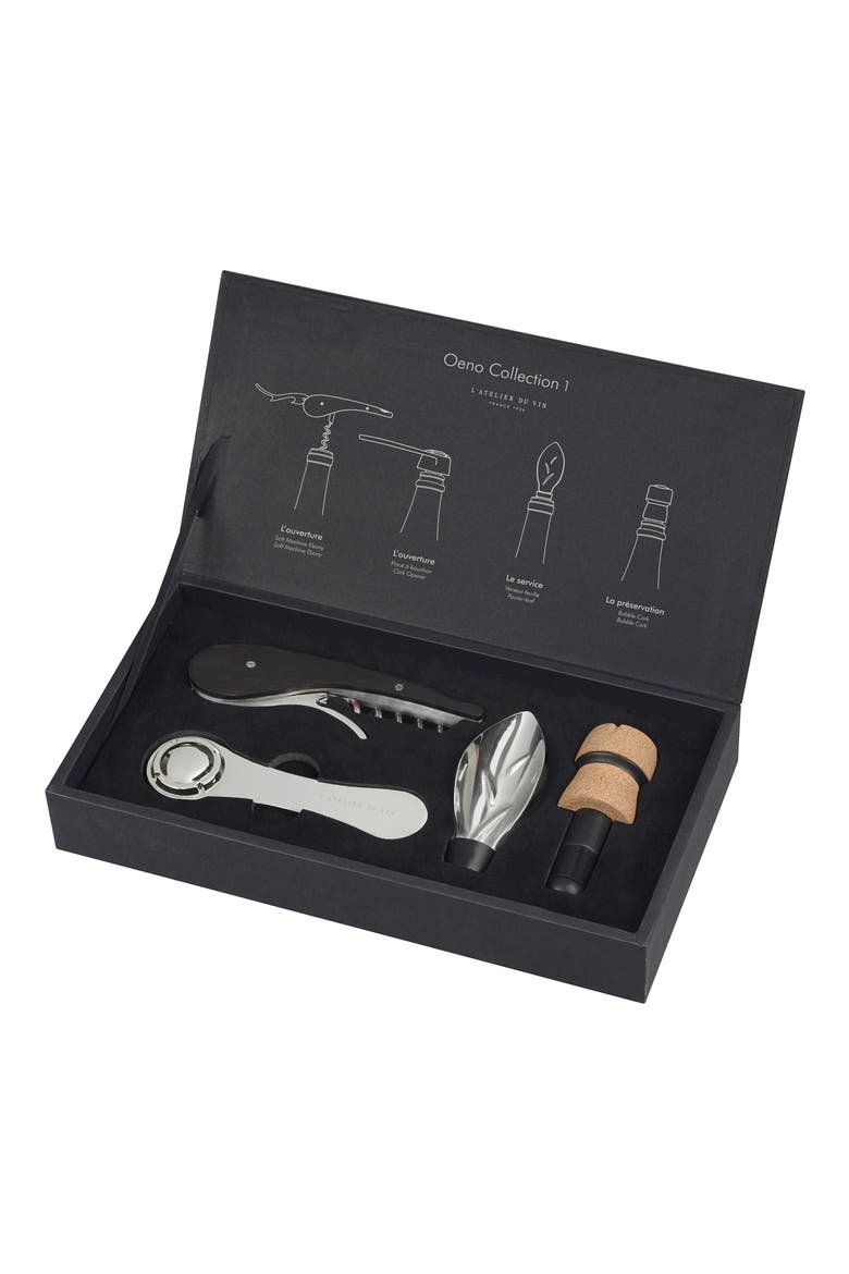 4-Piece Oeno Wine Accessory Collection Set, Main, color, BLACK