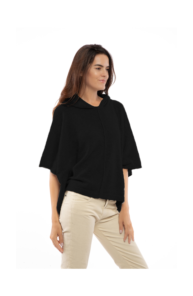 Monticelli Cashmere Pure Cashmere Button Hoodie Poncho, Alternate, color, Black