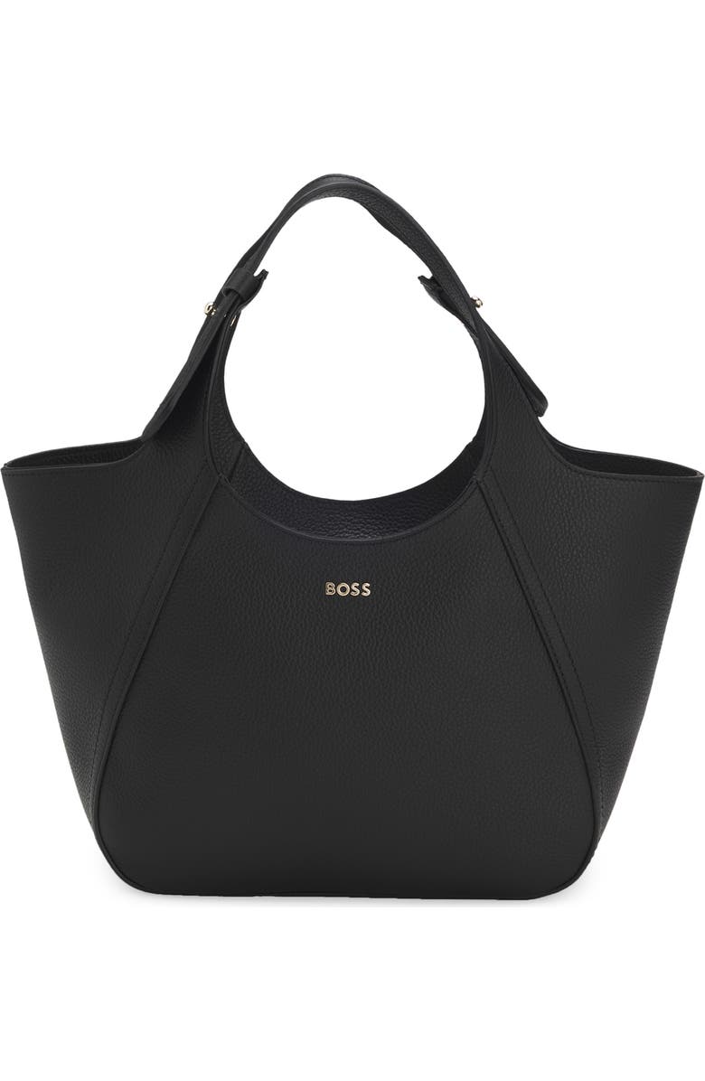 HUGO Small Lenah Leather Tote, Main, color, Black