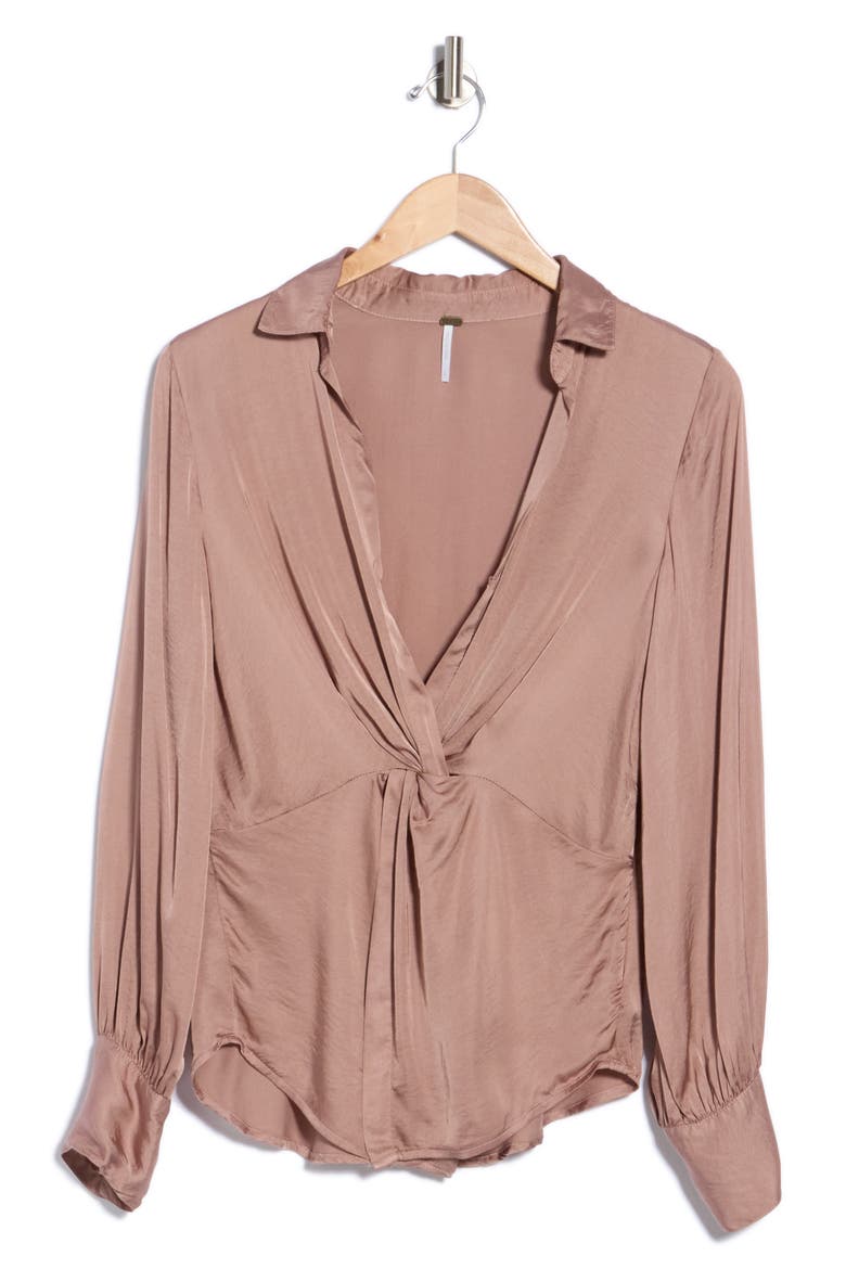 Wynn Twist Front Satin Top, Main, color, PORTABELLA SOLID