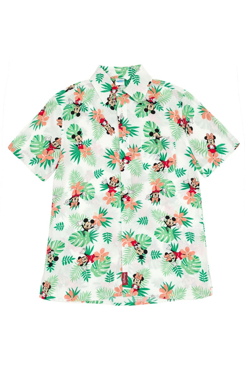 Mickey Mouse & Friends Button-Down Shirt and Dress, Main, color, Floral Mickey Minnie