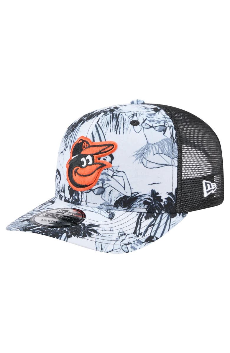 New Era Men's New Era Black Baltimore Orioles Hula Trucker 9SEVENTY Adjustable Hat, Main, color, 