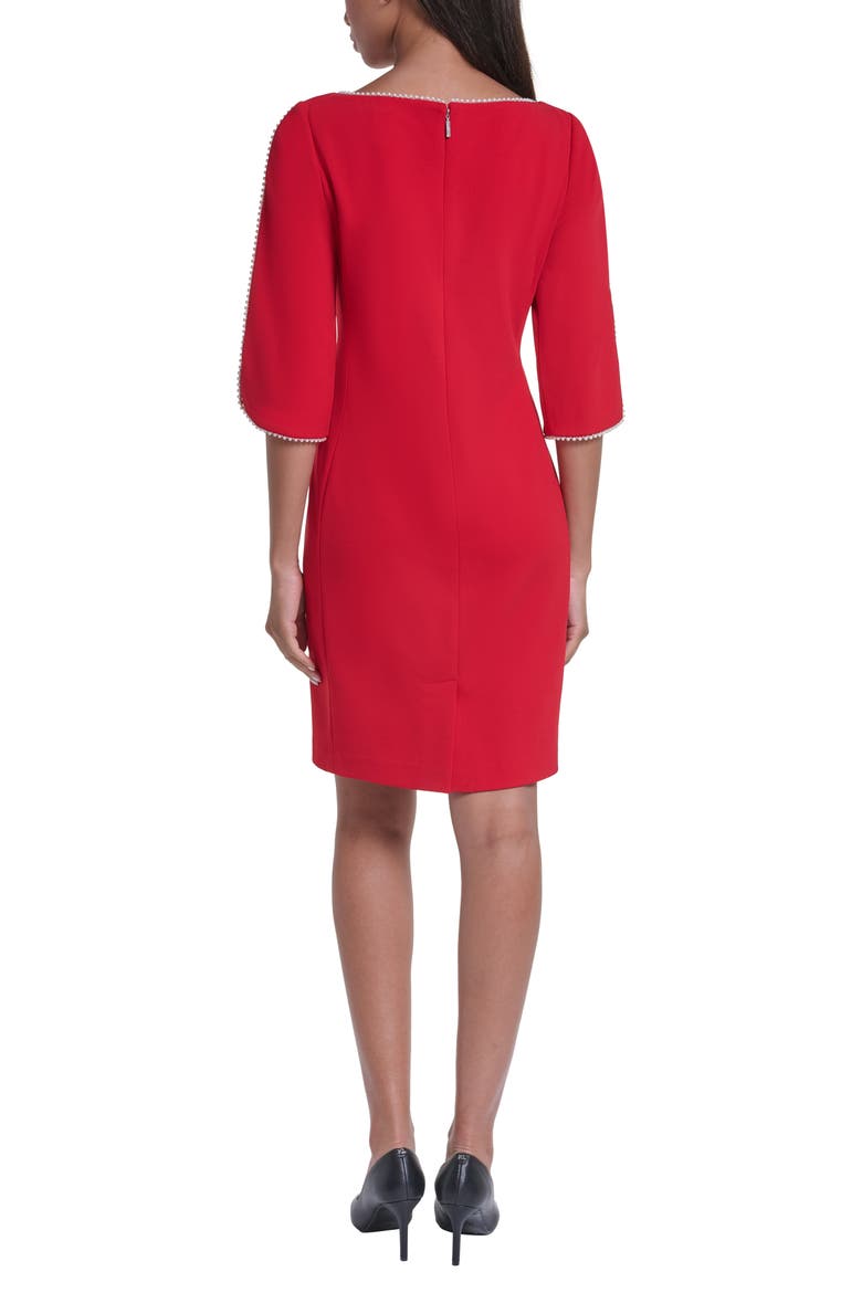 Pearly Bead Scuba Crepe Sheath Dress, Alternate, color, ADMIRAL RED