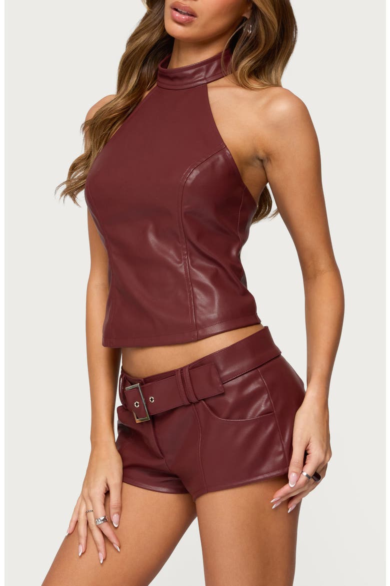 Alba Faux Leather Halter Top, Alternate, color, BURGUNDY
