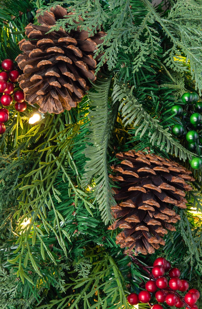 Balsam Hill Winter Evergreen Artificial LED Light Outdoor Wreath, Alternate, color, Green