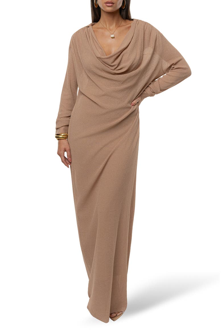Savanna Cowl Neck Long Sleeve Maxi Dress, Alternate, color, BEIGE