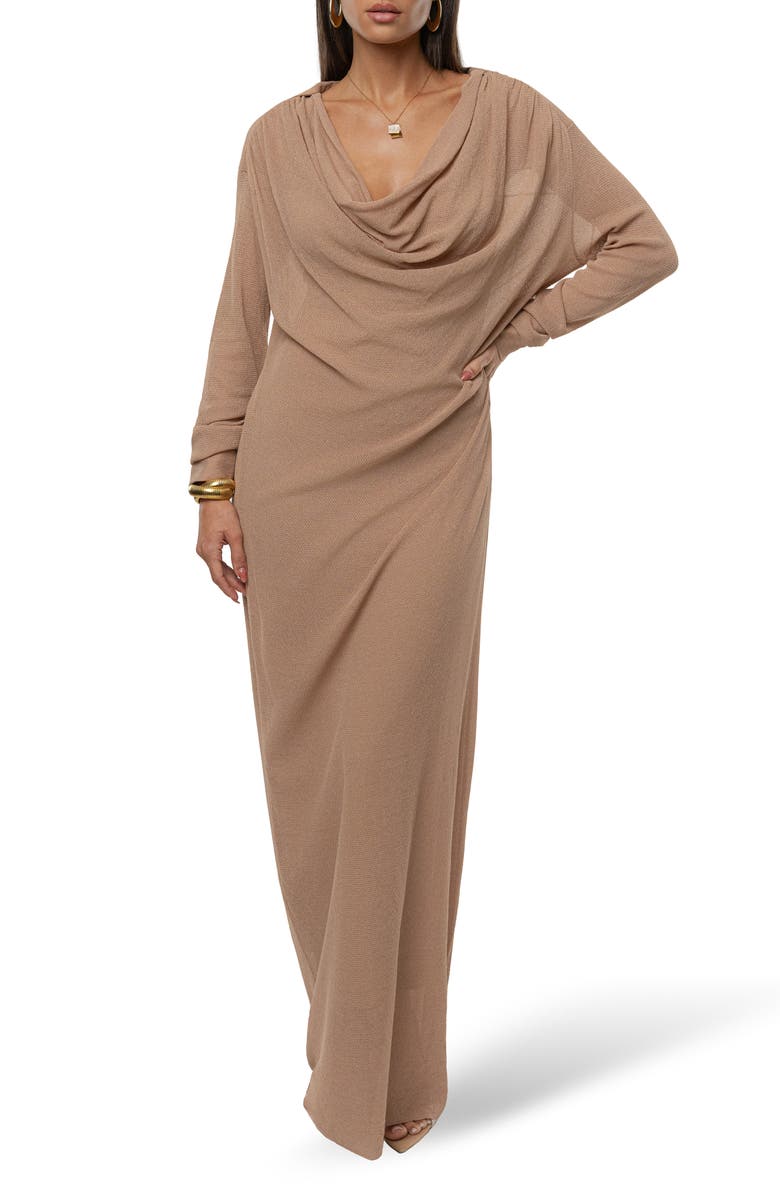 JLUXLABEL Savanna Cowl Neck Long Sleeve Maxi Dress, Alternate, color, Beige