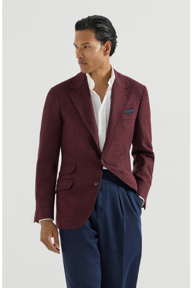 Cashmere Prince of Wales deconstructed Cavallo blazer, Main, color, Burgundy