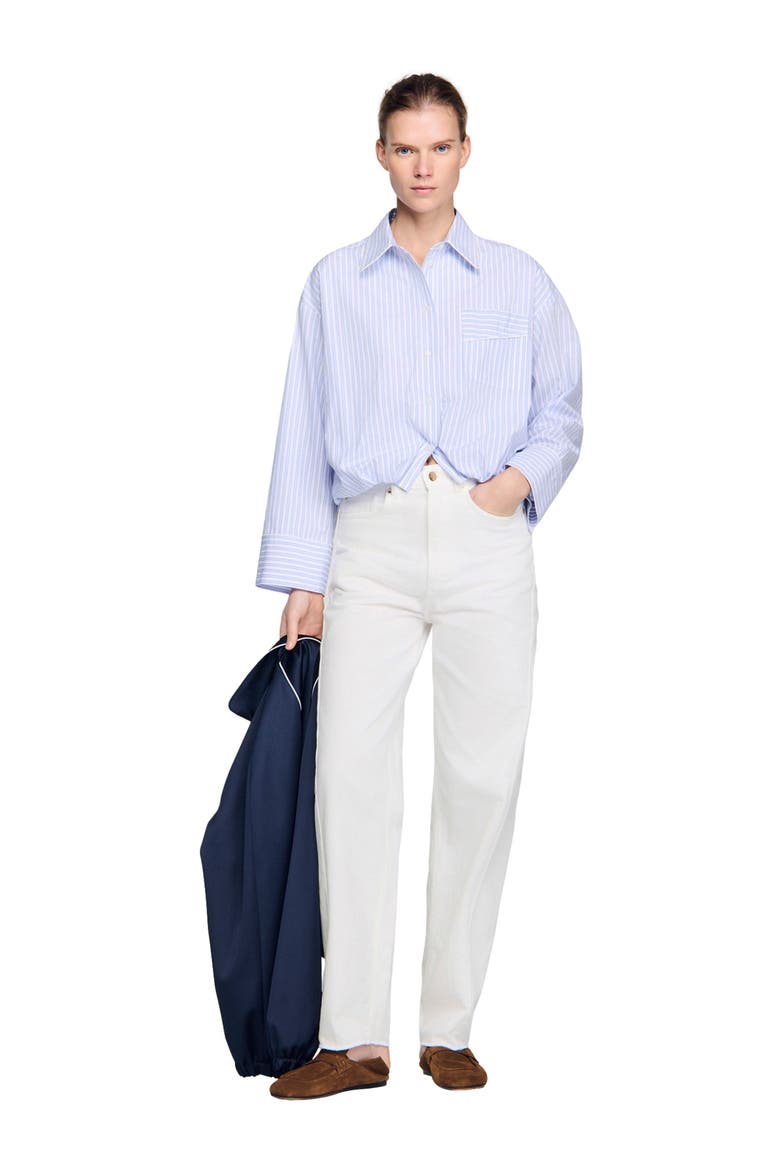 Cropped striped shirt, Alternate, color, Blu / white