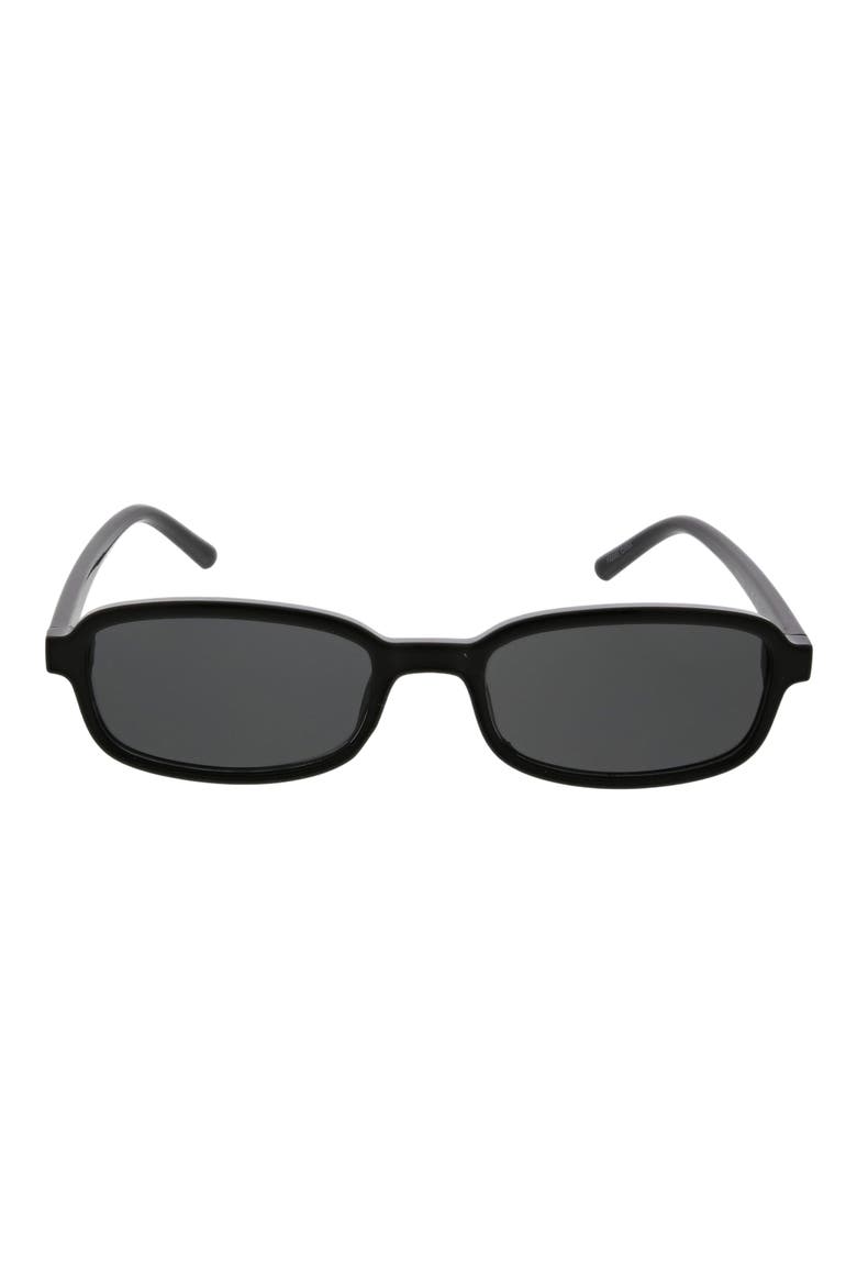Slim Rectangle Sunglasses, Main, color, SHINY BLACK