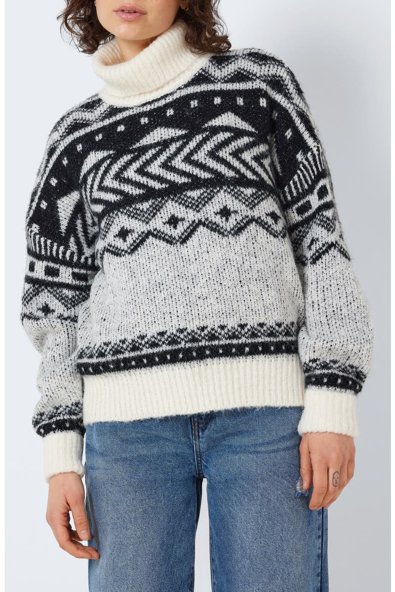 Share Fair Isle Turtleneck Sweater, Main, color, EGGNOGPATTERNBLACK