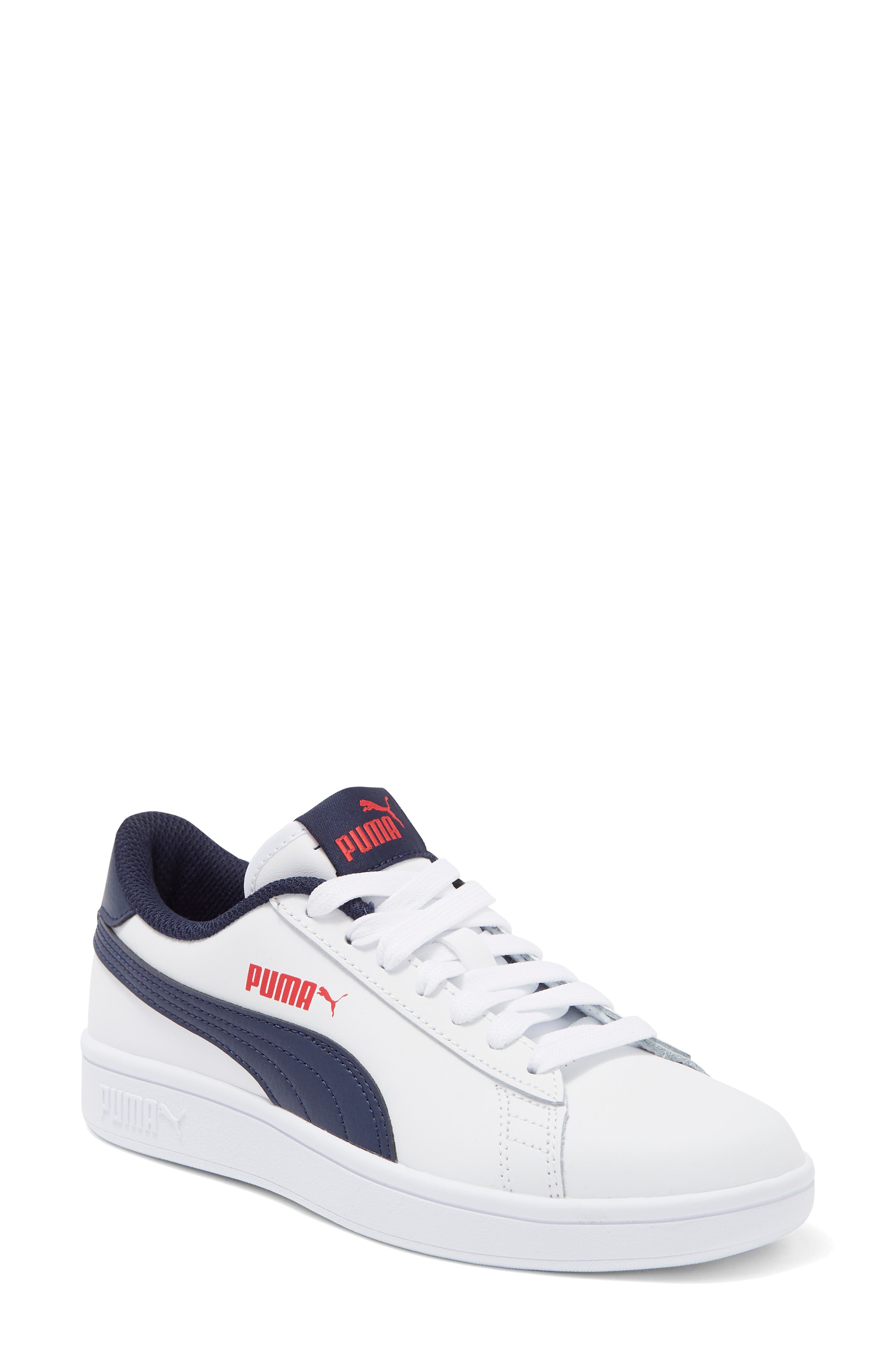 Smash V2 L JR Sneaker, Main, color, WHITE/ PEACOAT/ HIGH RISK RED