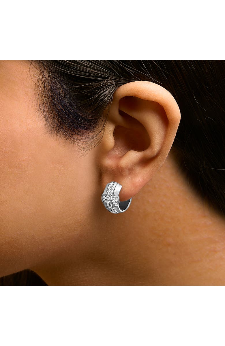 Haus of Brilliance .925 Sterling Silver 1/2 Cttw Diamond Cross Domed Huggy Hoop Earrings, Alternate, color, White