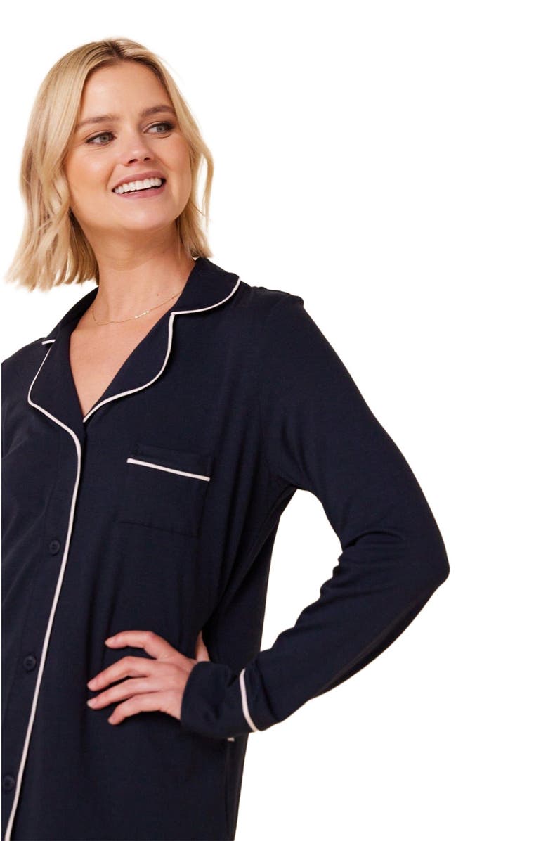 The Cat's Pajamas Pima Knit Holiday Long Sleeved Short Set, Alternate, color, Midnight