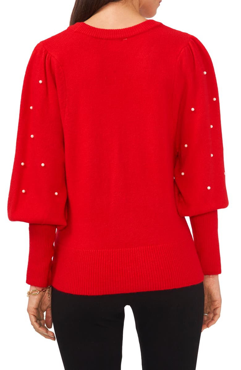 Chaus Imitation Pearl Juliet Sleeve Sweater, Alternate, color, Bright Cherry
