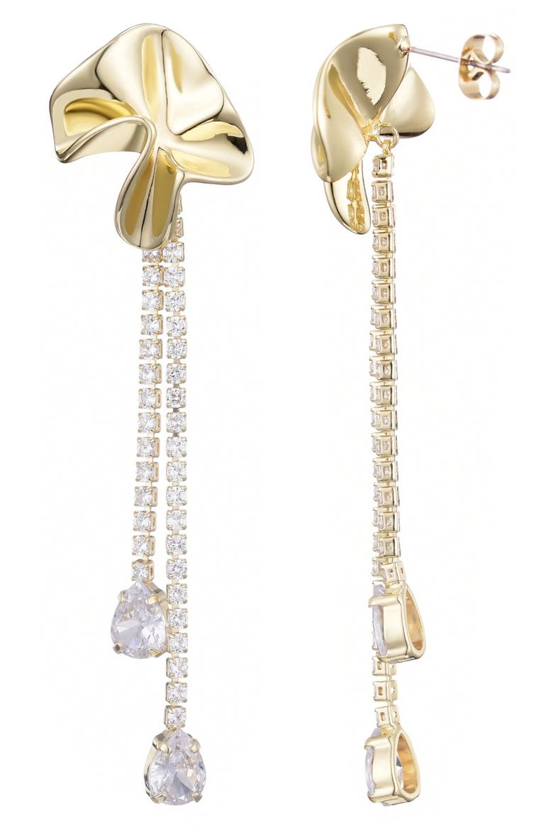 Flower Crystal Drop Earrings, Alternate, color, GOLD
