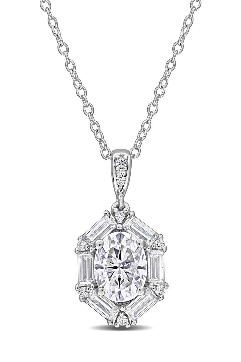 Dew Lab-Created Moissanite Pendant Necklace, Main, color, METALLIC SILVER