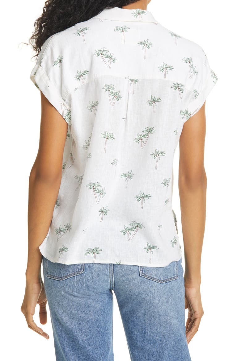 Whitney Short Sleeve Linen Blend Camp Shirt, Alternate, color, SKETCHED PALMS