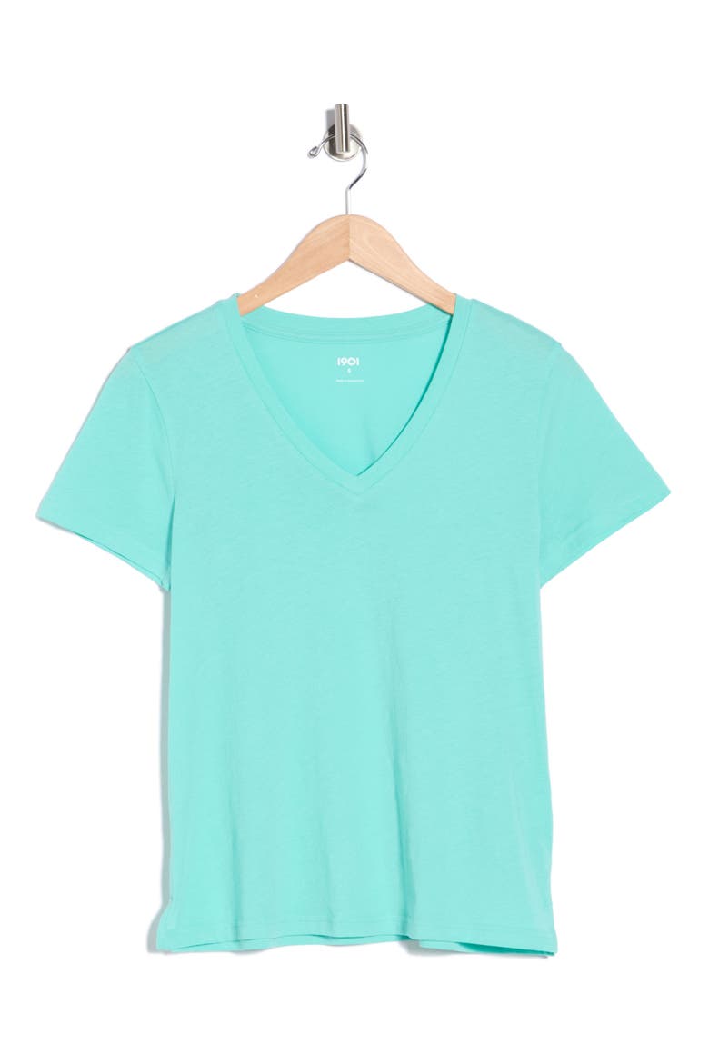 V-Neck Cotton T-Shirt, Alternate, color, TEAL RIPPLE