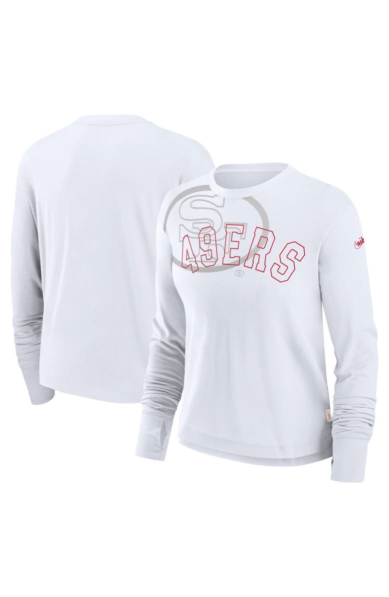 Nike Women's Nike White San Francisco 49ers Layered Logo Cropped Long Sleeve Fashion T-Shirt, Alternate, color, 