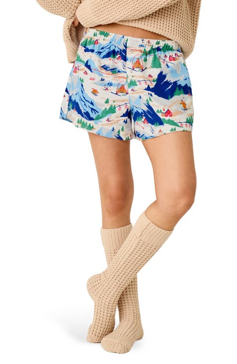 Print Cotton Flannel Pajama Shorts