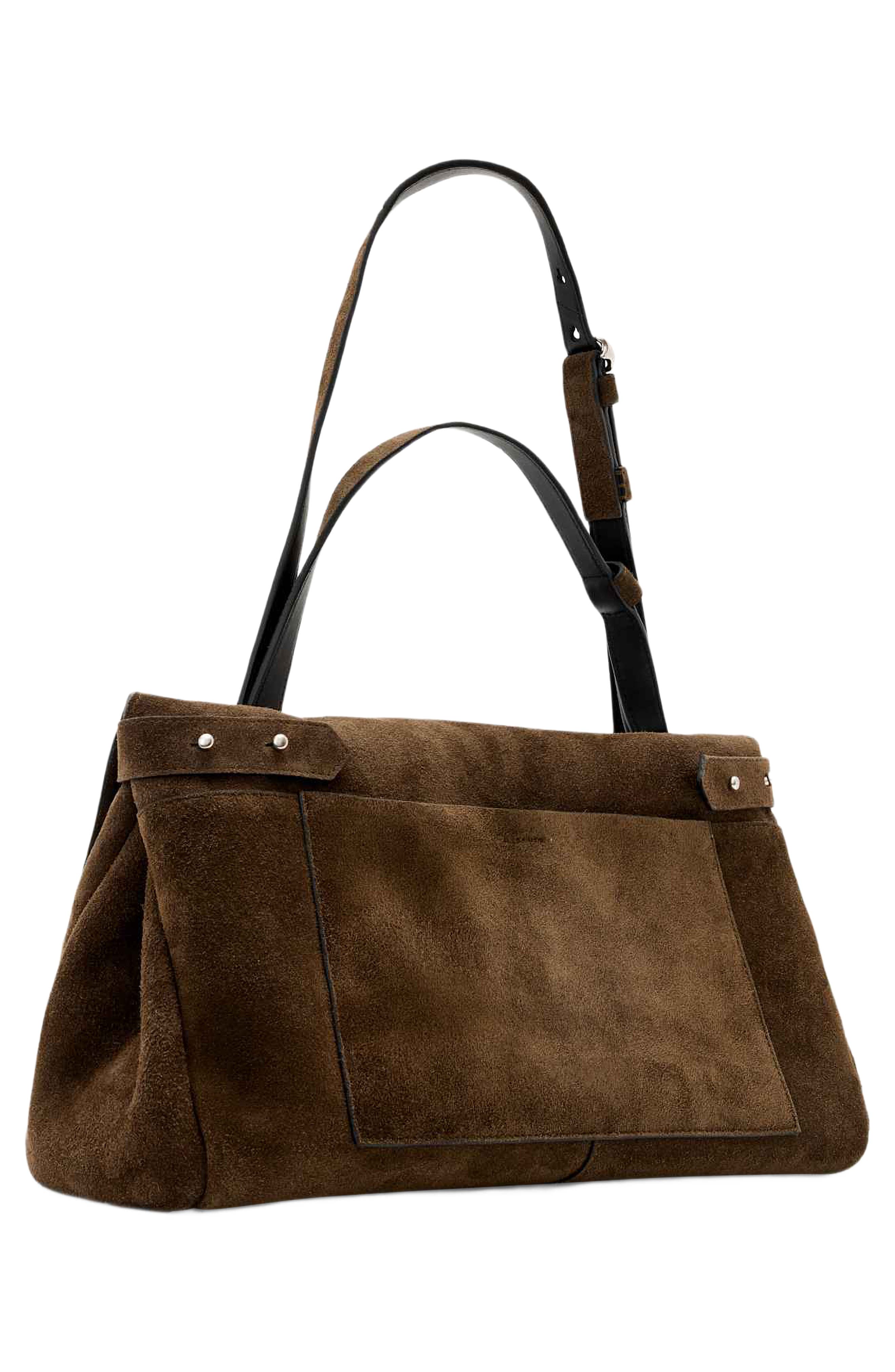 Joan Leather Suede Satchel, Alternate, color, DARK KHAKI GREEN