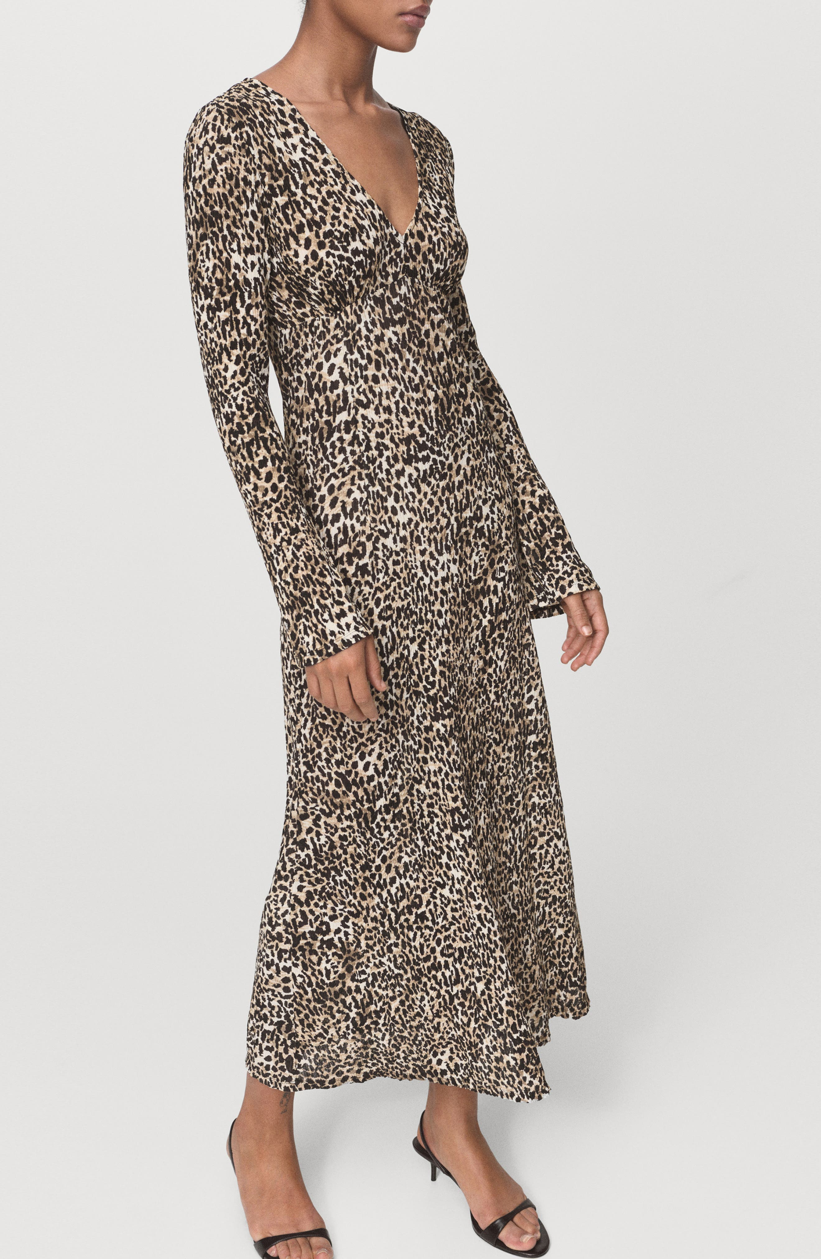 MANGO Print Long Sleeve Maxi Dress
