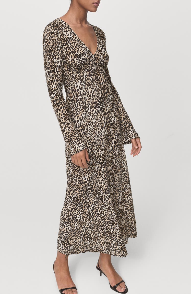 MANGO Print Long Sleeve Maxi Dress, Main, color, Black Cheetah