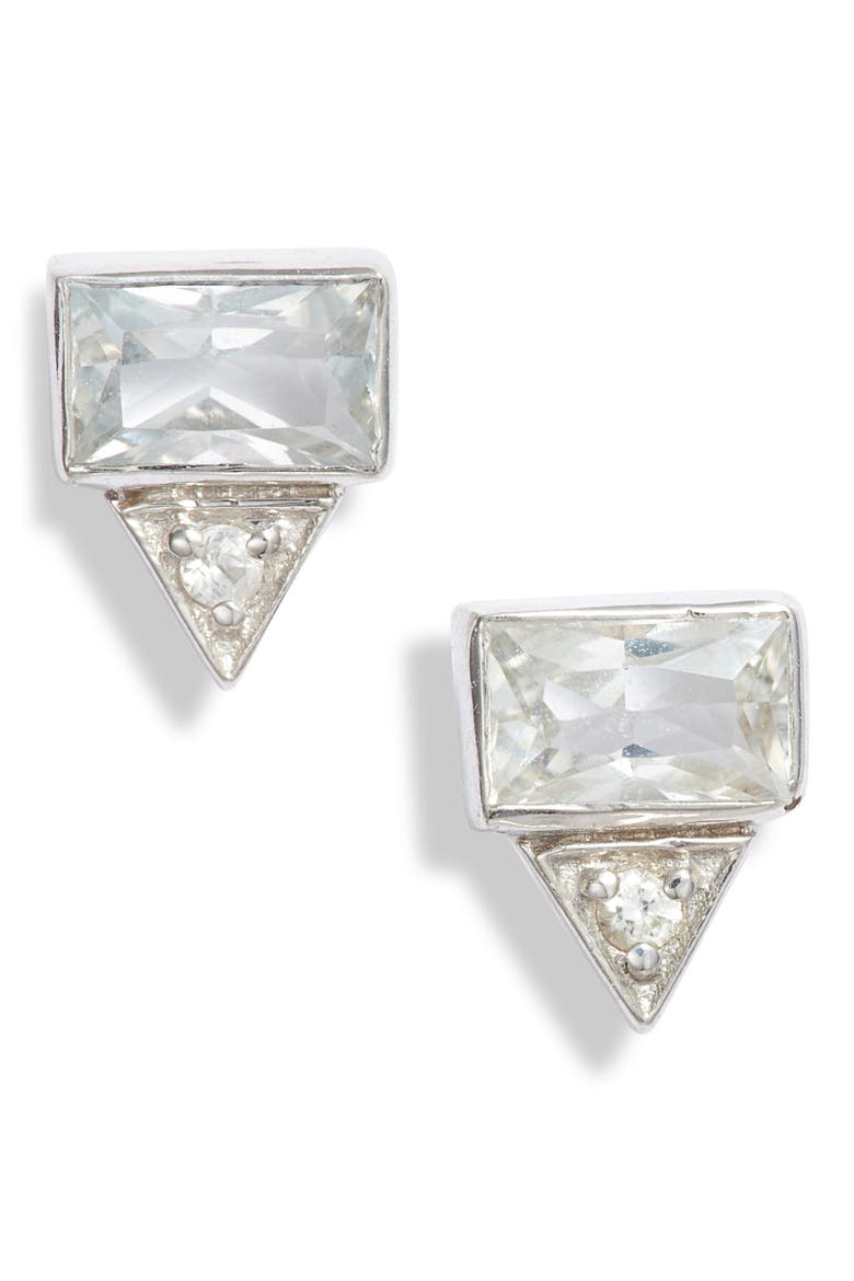 Cléo Baguette Triangle Stud Earrings, Main, color, SILVER