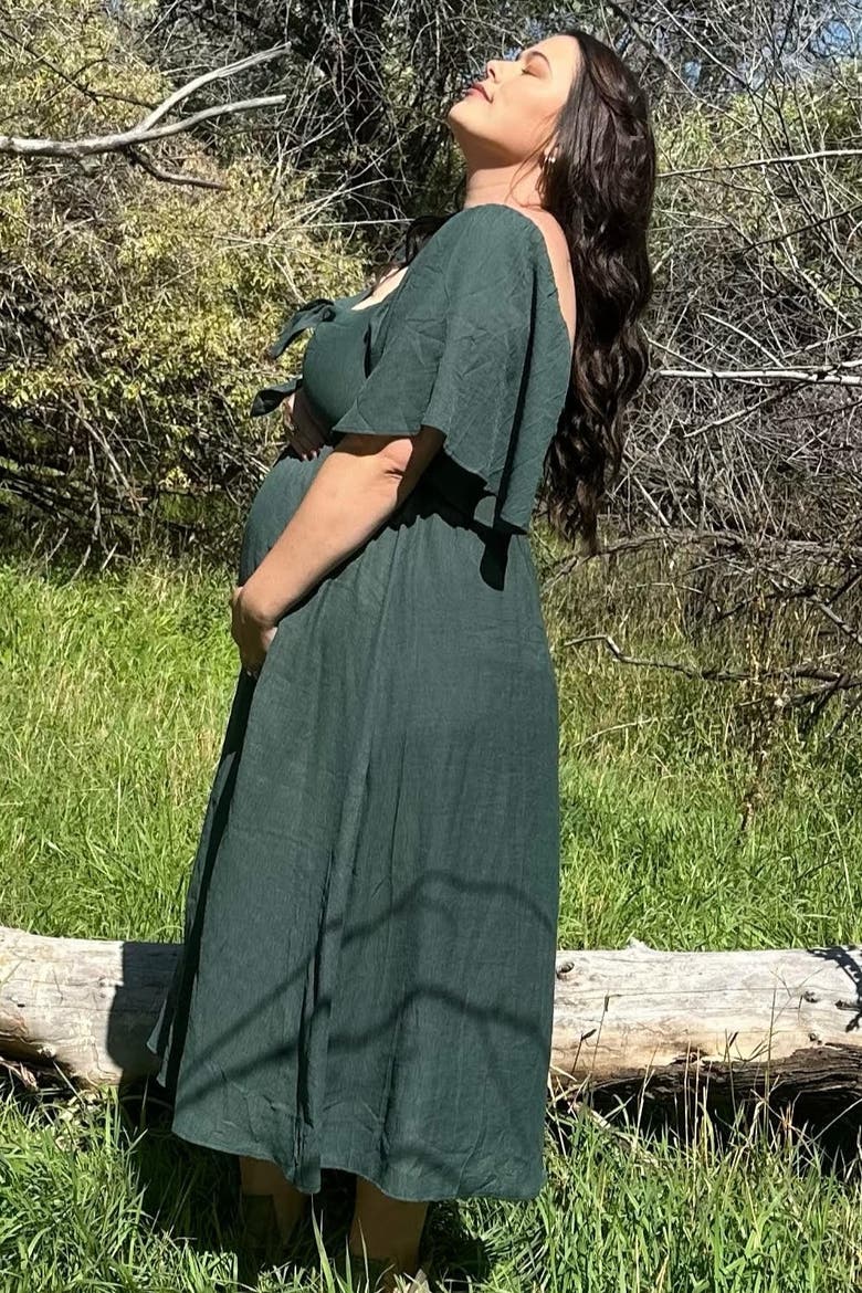 Front Tie Ruffle Sleeve Midi Dress, Alternate, color, Forest Green
