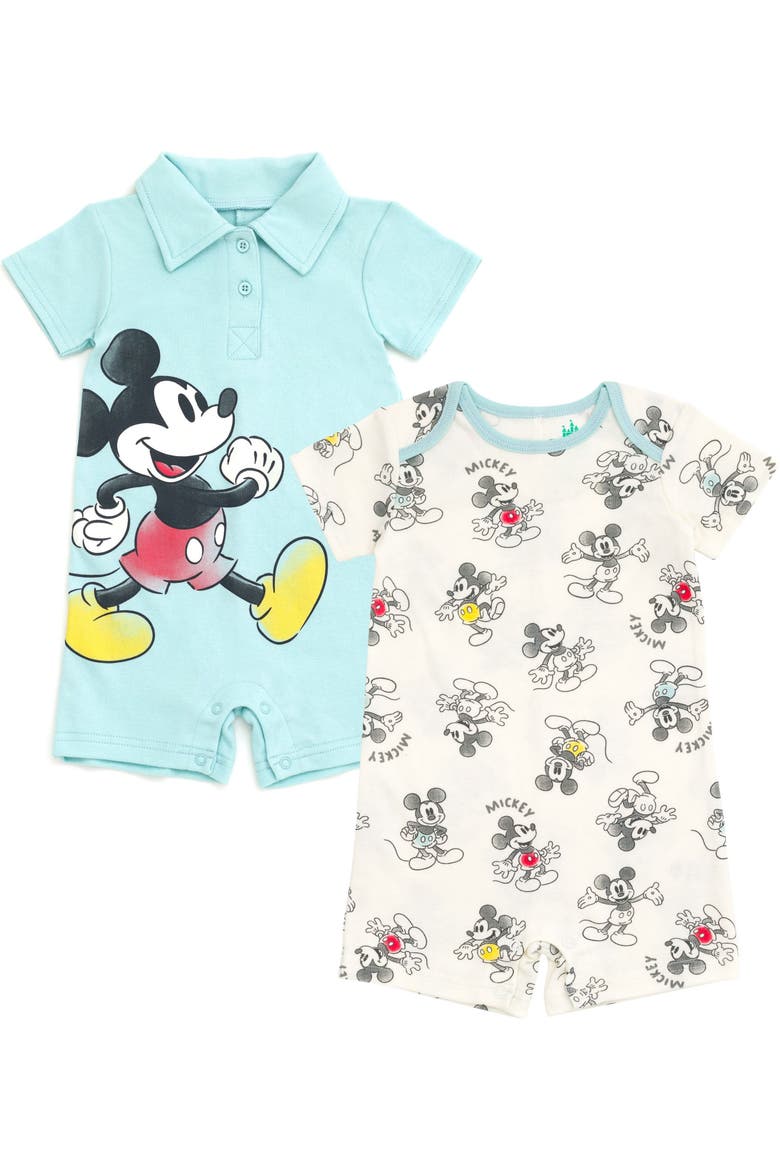 Mickey Mouse 2-Pack One Piece Rompers, Main, color, Mickey Blue White
